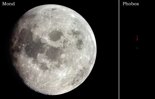 Vergleich Erdmond zu Marsmond Phobos